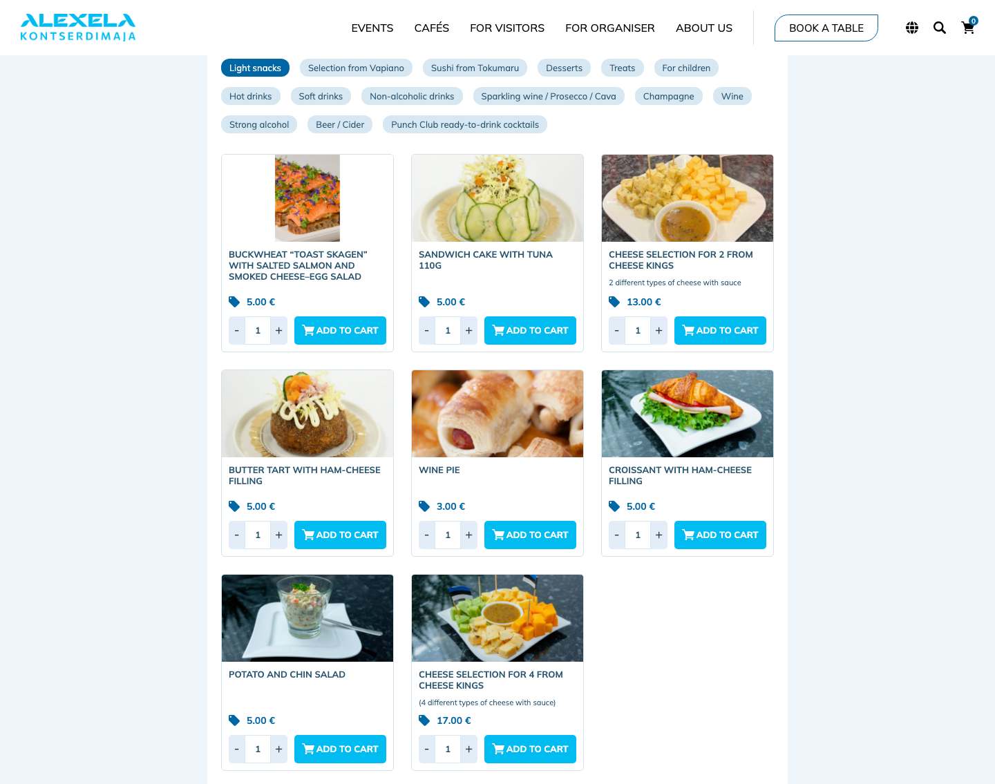 Choose meal and drink - products and Add to cart